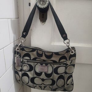 Coach Black and Cream Signature Shoulder Bag